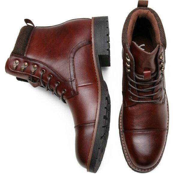 ⚡Men's Genuine Leather Winered Lace Up Casual Boots Zipper Fashion Chukka Boot - Picture 8 of 8